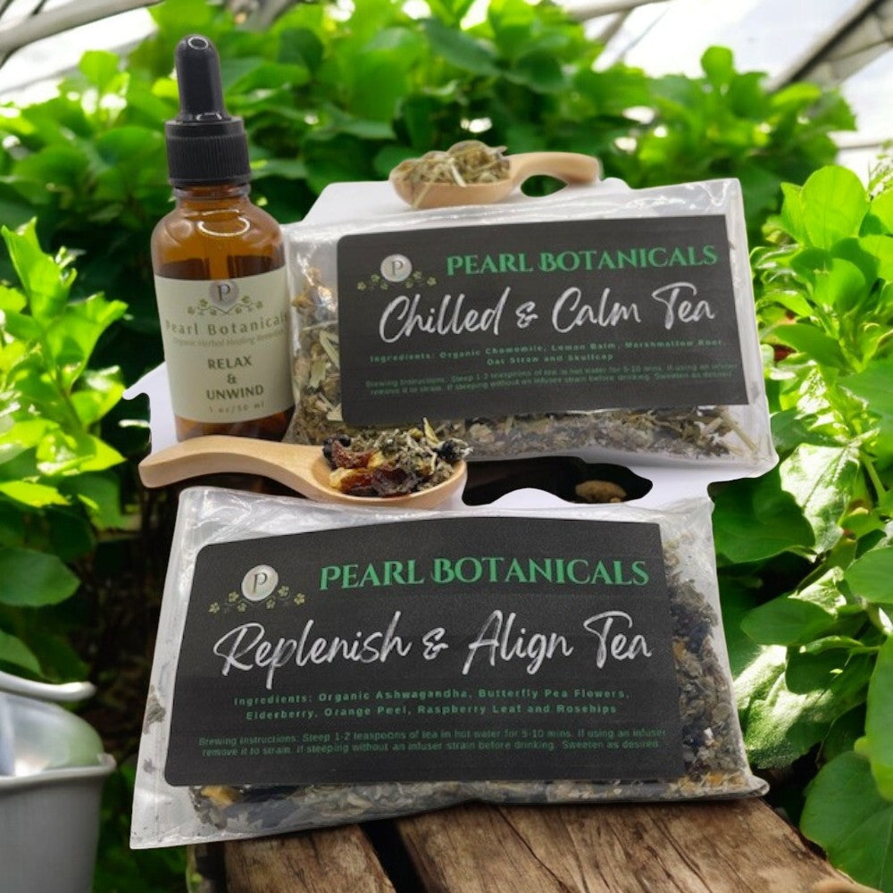 RELAX & UNWIND BUNDLE DEAL - 1 oz. Tincture or Glycerite and your choice of 1 oz. Sample Tea)